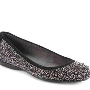 Stuart Weitzman Black and Silver Crystal Ballet Flats